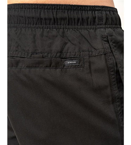 Black men's Rip Curl CBONO4-90 swim shorts for sport and outdoor watersports, displayed on a hanger.