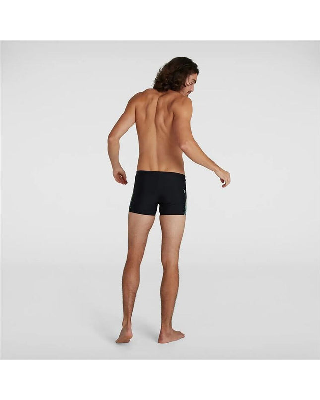 Black men's Speedo swim trunks for sports and watersport activities, featuring a sleek design and athletic fit.