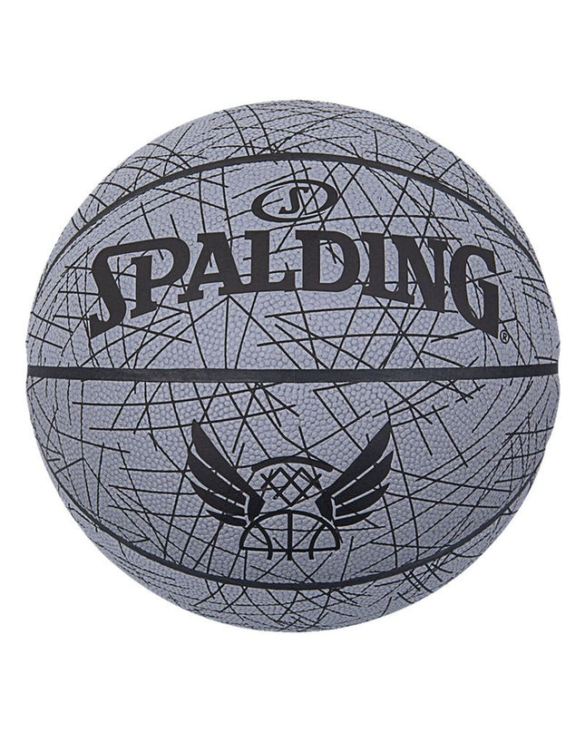 Spalding 84570Z 7 basketball for outdoor sports, showing the orange rubber exterior and textured grip surface.