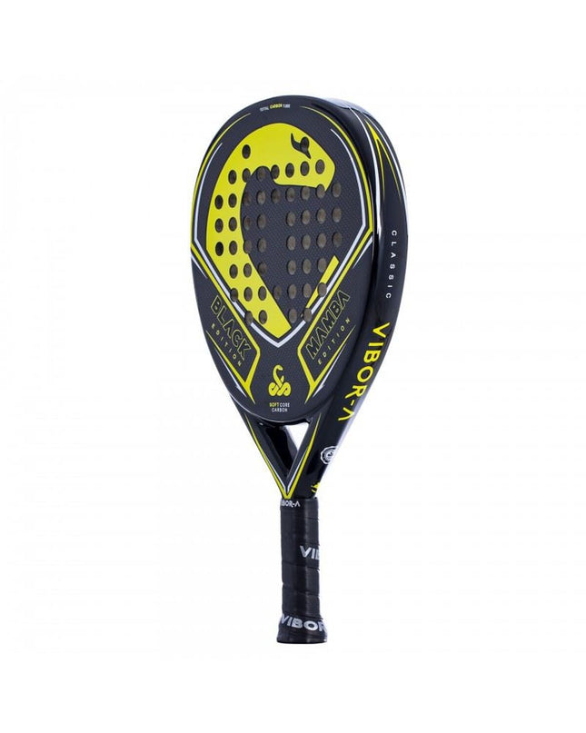Vibor-a Padel Racket 0013839 in black with natural rubber grip, designed for paddle tennis and outdoor sport play.