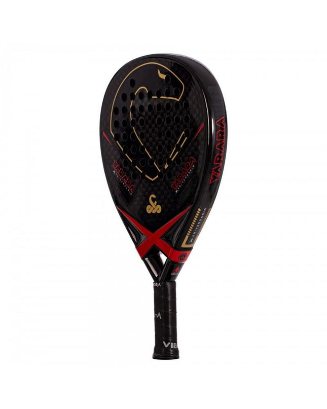 Vibor-a Padel Racket 0013840 in black with natural rubber, designed for paddle tennis, outdoor sport equipment.