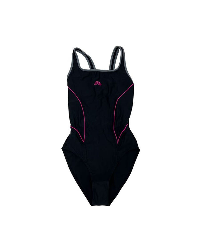 Black Aquarapid women's one-piece swimsuit for watersports, featuring a sleek, sporty design ideal for swimming and outdoor water activities.