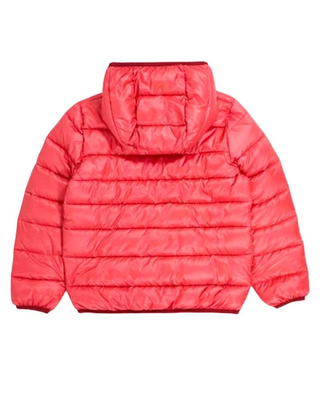Champion Sportjack for kids, hooded Legacy Koraal, in bright coral color, lightweight sport and outdoor jacket with logo details.