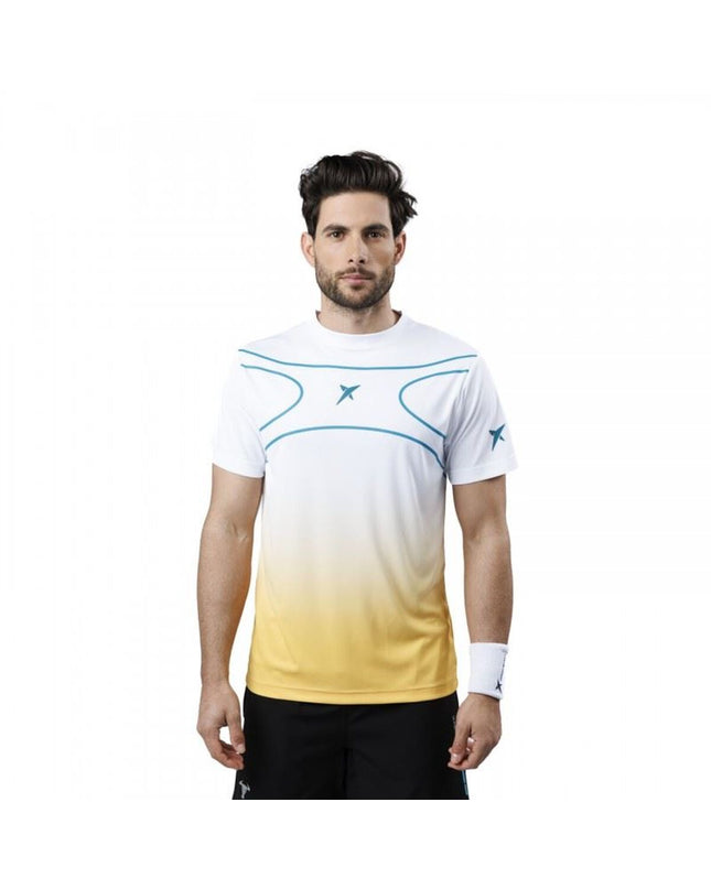 Drop Shot tennis men's short sleeve T-shirt in white with drop shot logo, ideal for sport and outdoor tennis activities.