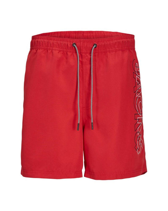Red children's Jack & Jones sport and outdoor watersport swimsuit, model 12256153-19-1664, suitable for swimming and water activities.