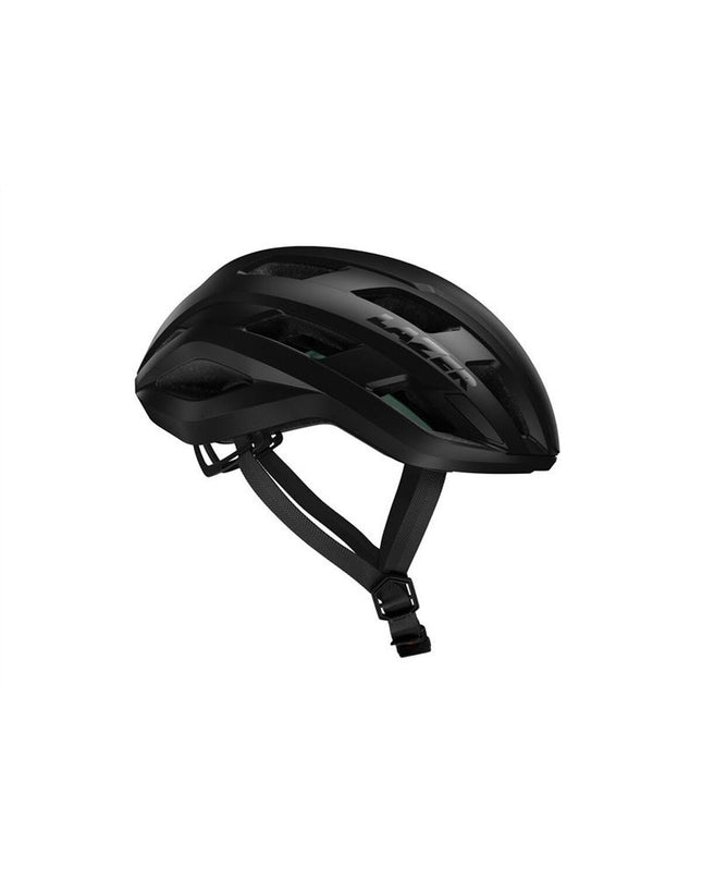 Black Lazer Strada Kineticore adult cycling helmet with aerodynamic vents, designed for sport and outdoor road biking.