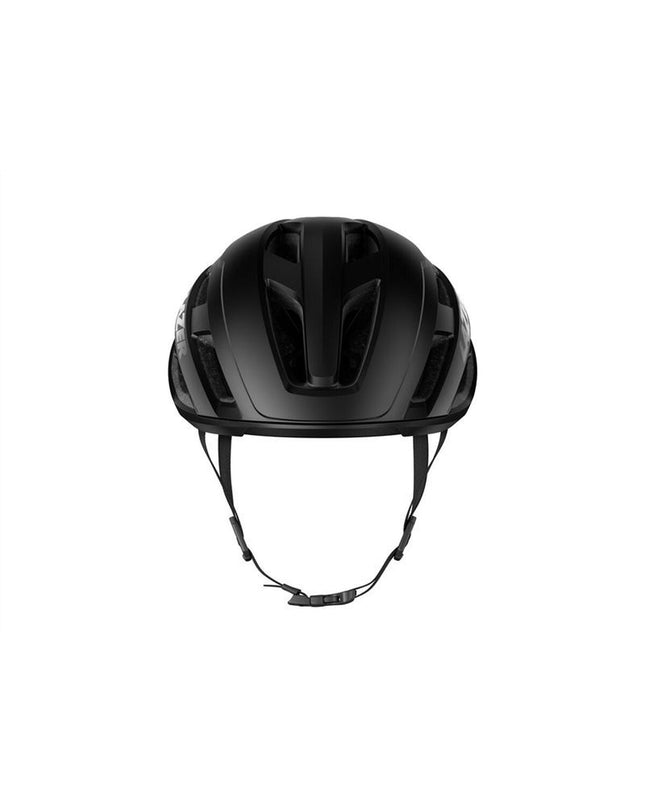 Black Lazer Strada Kineticore adult bike helmet for road cycling, featuring aerodynamic design and ventilation.