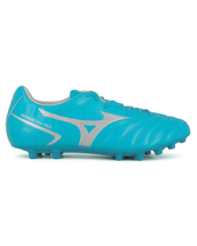 Mizuno Monarcida Neo II Sel AG adult football cleats for outdoor soccer, featuring black and white design with studded sole
