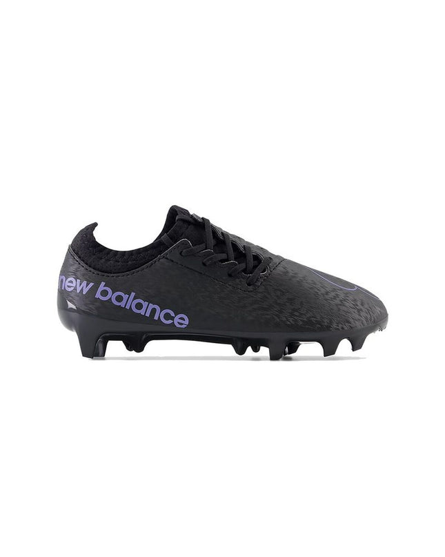 Black New Balance Furon v7 Dispatch soccer cleats for kids, designed for outdoor football with a sleek sporty look.