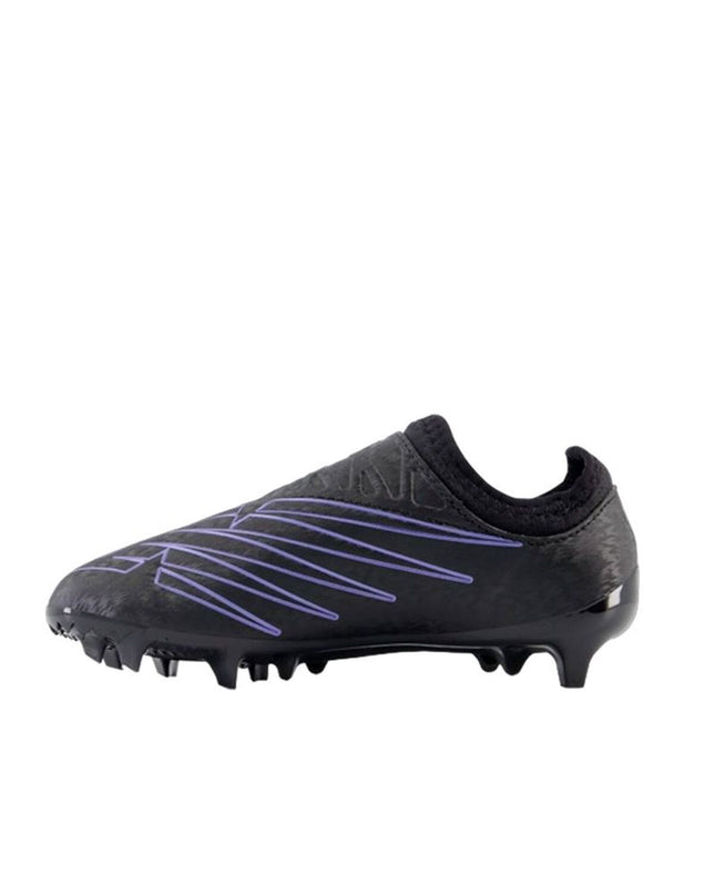 Black New Balance Furon v7 Dispatch soccer cleats for kids, designed for sport and outdoor football play.