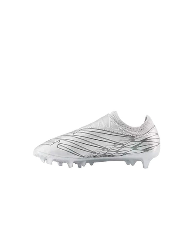 Gray New Balance Furon v7 Dispatch FG soccer cleats for outdoor football, with lightweight design and textured upper.