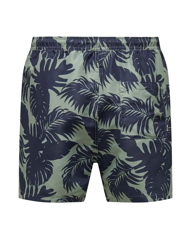 Green men's swim shorts by Only & Sons for sport and watersport activities, with a comfortable fit and quick-drying fabric.