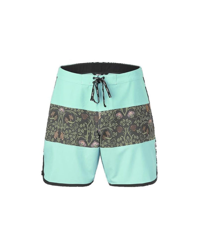 Picture men's aquamarine swim shorts for water sports, featuring a vibrant, quick-drying fabric suitable for outdoor swimming activities.