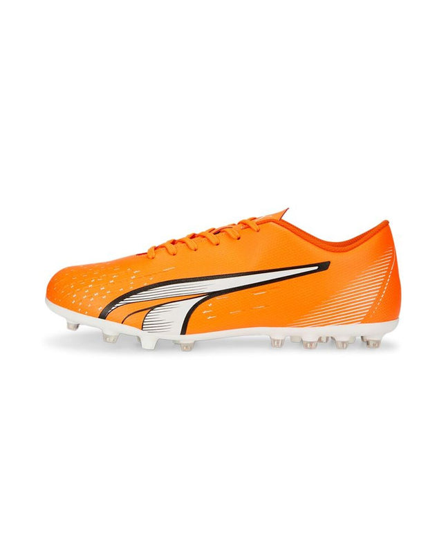 Puma Ultra Play Mg Oranje adult soccer cleats for outdoor football, sporty design and vibrant orange color.