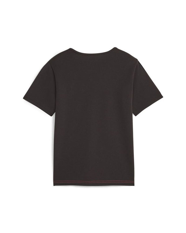 Black Puma kids' soccer shorts with short sleeves, suitable for ages 7-8, designed for sport and outdoor activities.