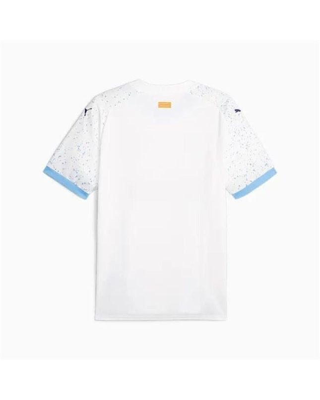 Puma men's soccer jersey 773526 02 in blue with white accents, designed for sport and outdoor activities.