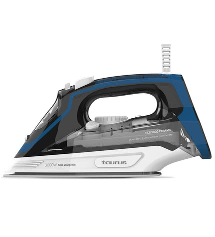 Taurus FIJI 3000-watt steam iron with digital controls and ergonomic handle, designed for efficient household ironing.