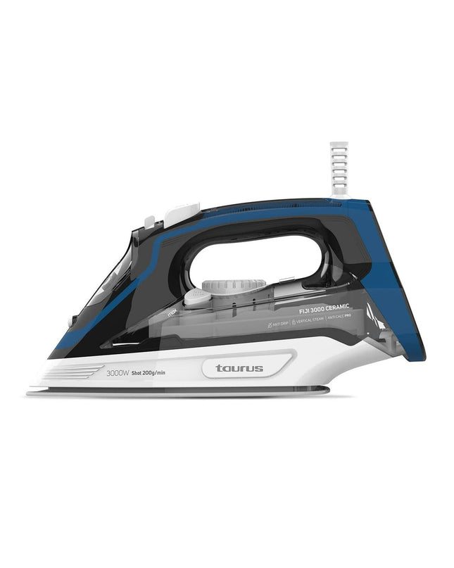 Taurus FIJI 3000-watt steam iron with digital controls and ergonomic handle, designed for efficient household ironing.