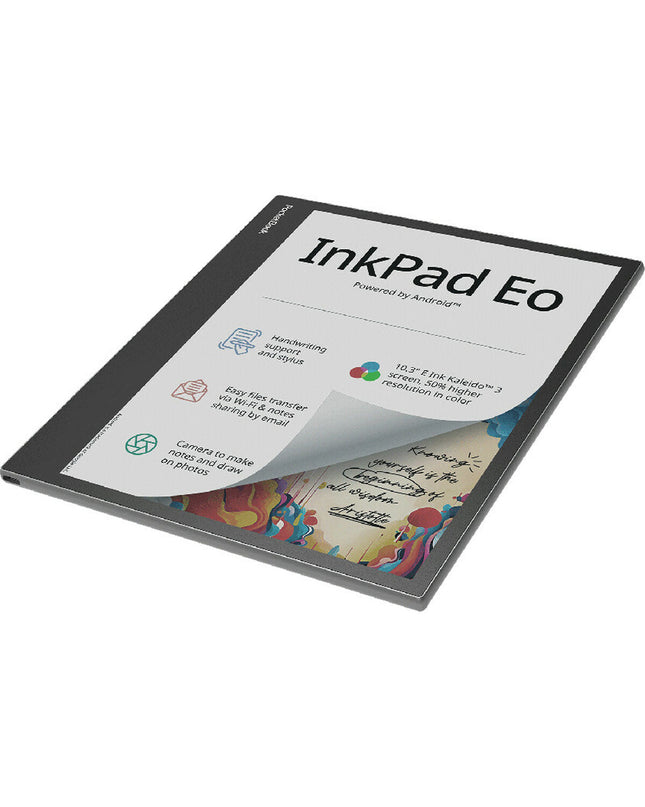 PocketBook InkPad E-Book Reader with 10.3-inch screen and 64GB storage, showing the device’s front view and display.