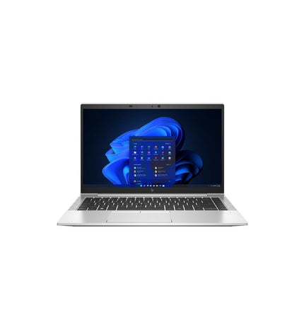 HP EliteBook 840 G7 laptop showing a sleek silver design with keyboard and screen open, ready for computing tasks.
