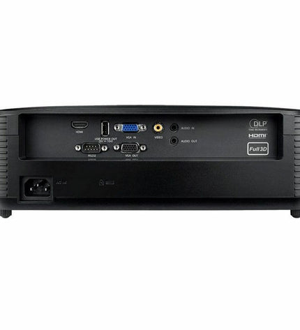 Optoma H190X WXGA projector displaying a bright, clear image in a home theater setup with colorful visuals.