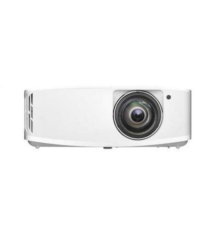 Optoma A9PV7KJ01AZ2 4000 Lm 3840x2160 Full HD projector showing image projection on a wall in a home theater setting