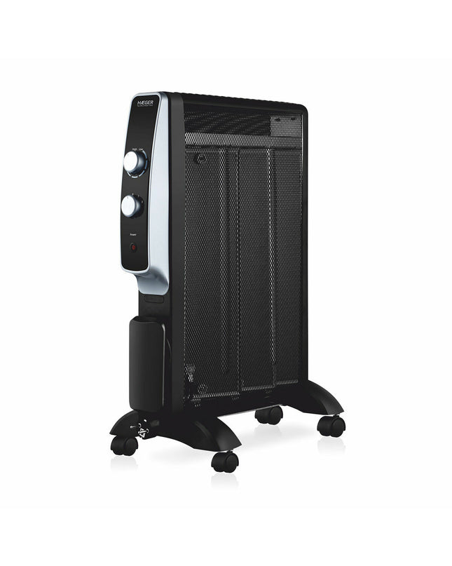 Haeger MH-15B.007A 1500W black portable heater for home and kitchen, compact and modern design, suitable for room warming.