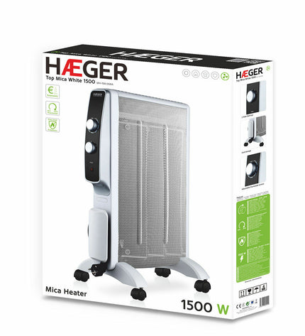 Haeger MH-15W.006A white portable heater with 1500W power for home heating and cooling.