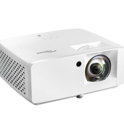 Optoma ZH350ST projector displaying a bright, clear image with 3500 lumens and 1920x1080 resolution, ideal for home theater setup.