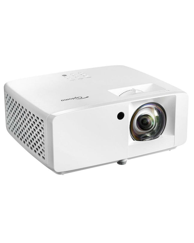 Optoma ZH350ST projector displaying a bright, clear image with 3500 lumens and 1920x1080 resolution, ideal for home theater setup.