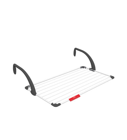 Vileda Sunset CJ6 laundry drying rack for balcony, steel and plastic, white, 10 meters drying space, compact storage.