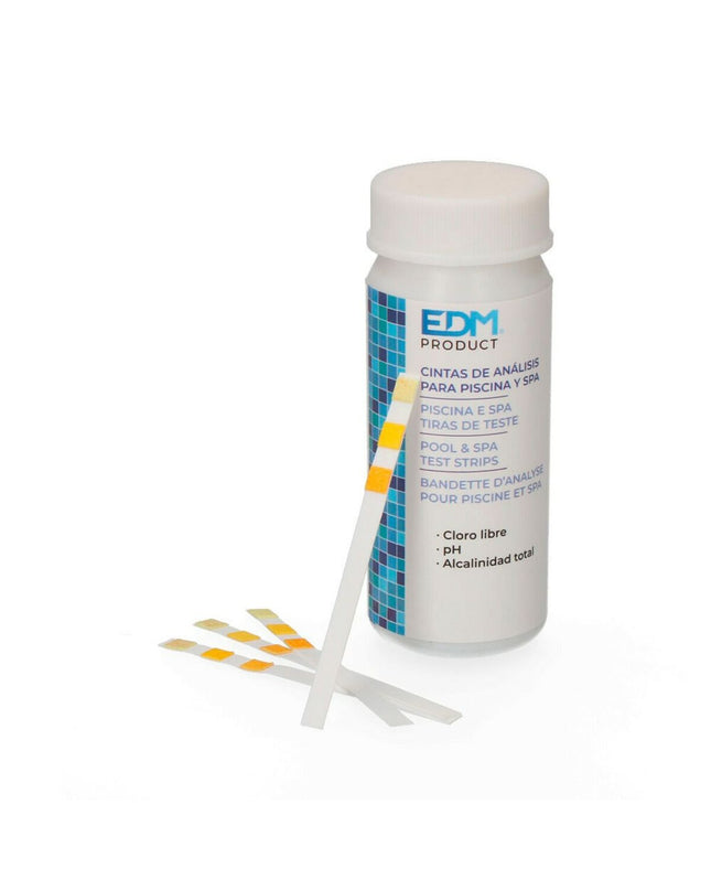 EDM Product PH-meter EDM 81011 for pools and jacuzzis, showing digital display and testing probe in use.