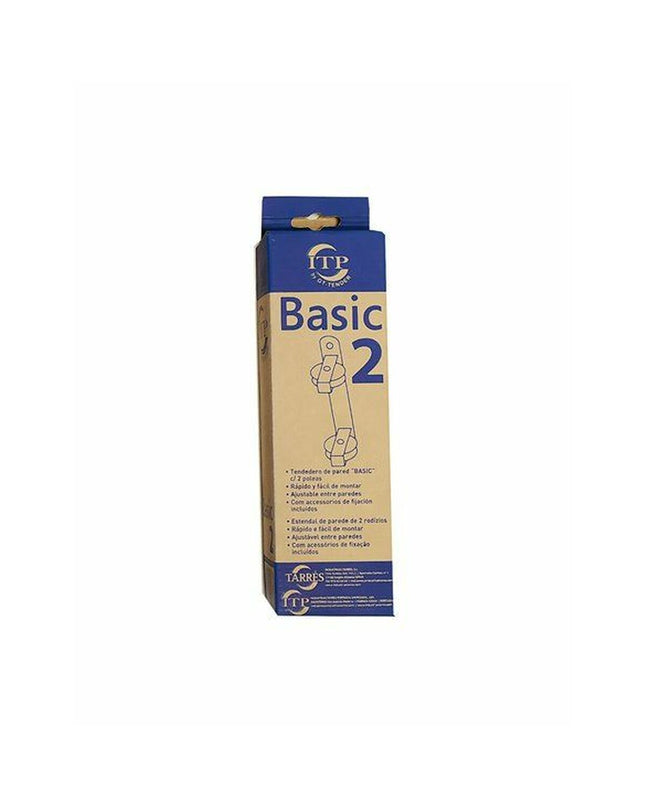 Tarrés Basic 2 Katrollen wall-mounted laundry line in white, measuring 25x5x5 cm, for household storage and organization.