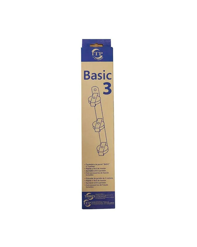 Tarrés Basic 3-katrollen waslijn in wit, muurbevestiging, 37x5x5 cm, voor huis en koken opslag en organisatie.