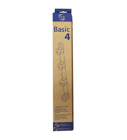 Tarrés Basic wall-mounted laundry line with four white pulleys, 47x5x5 cm, made of iron with epoxy coating for storage and organization.