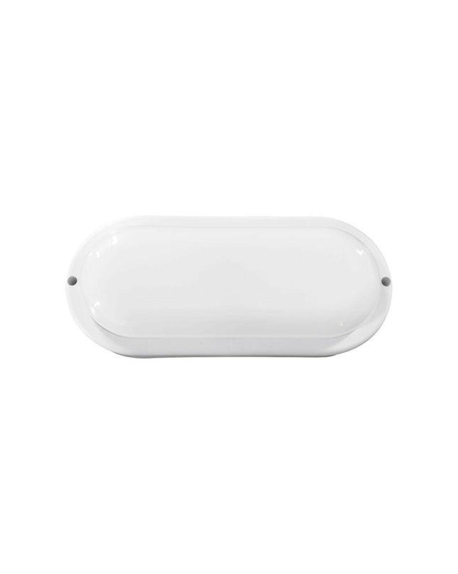 EDM LED applicatie in wit aluminium and plastic, oval outdoor garden decor light with E27 socket, 18W, 1820 Lumens, 4000K color.