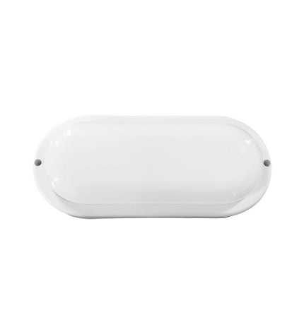 EDM LED outdoor garden wall light in white aluminum and plastic, 18W, 120W equivalent, 1820 lumens, oval shape, 6400K color temperature