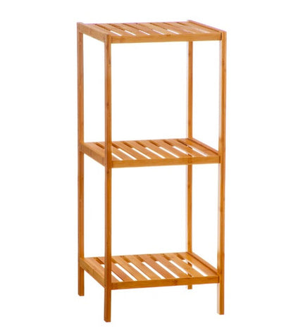 Caison bamboo bathroom shelf with three planks, 34x33x79 cm, wooden storage unit for bathroom organization