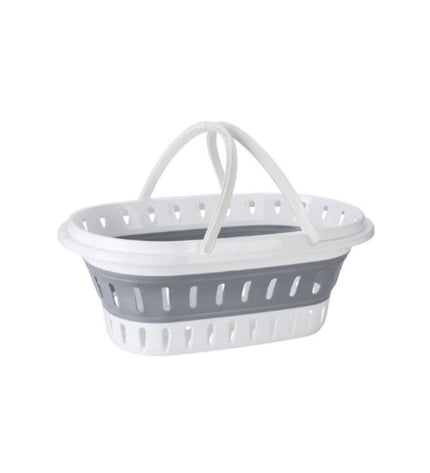 Foldable laundry basket from Bathroom Solutions with a white plastic frame and fabric lining, dimensions 60x40x27 cm.