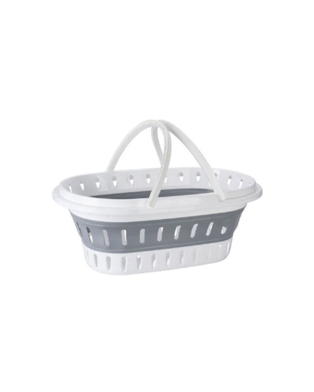 Foldable laundry basket from Bathroom Solutions with a white plastic frame and fabric lining, dimensions 60x40x27 cm.