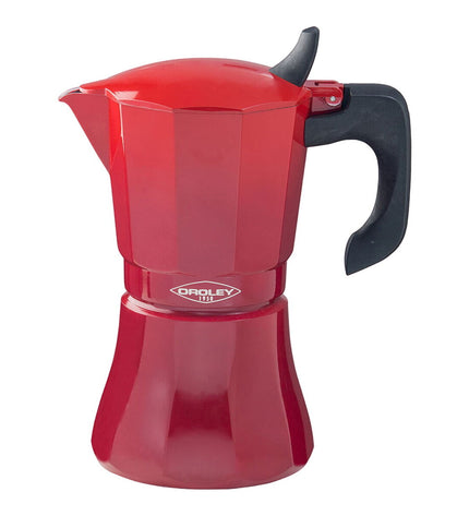Oroley Petra rood aluminium Italiaanse koffiepot with 9 kopjes, ideal for brewing traditional espresso at home.