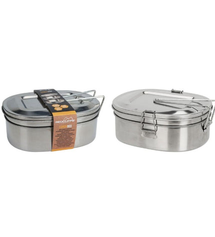 Redcliffs stainless steel lunchbox in red, 1.2L, designed for outdoor activities, camping, and hiking.