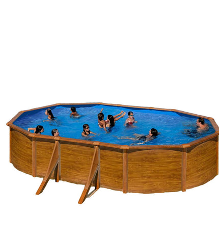 Gre Verwijderbaar Gre Pacific oval-shaped swimming pool kit, 500x300x120 cm, with wooden frame, outdoor garden pool setup
