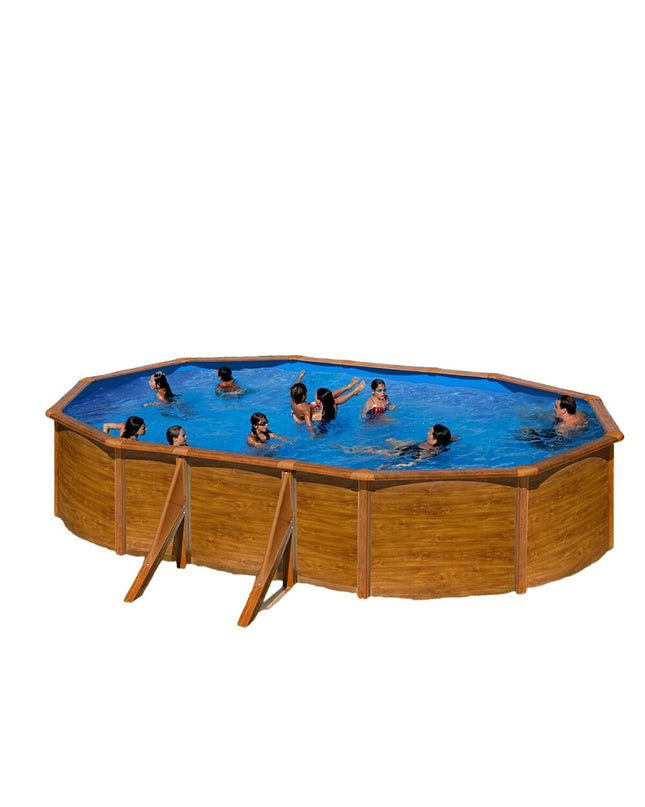 Gre Verwijderbaar Gre Pacific oval-shaped swimming pool kit, 500x300x120 cm, with wooden frame, outdoor garden pool setup