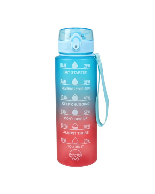 EDM 1L blue and red vintage-style water bottle for sports, outdoor activities, camping, and hiking.