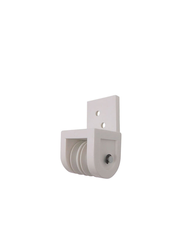 Micel nylon pergola pulley, front view, white outdoor garden decor, 4.3 x 4.2 x 7.8 cm, for outdoor pergola decoration