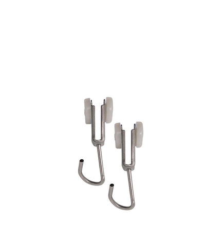 Two stainless steel pergola hooks from Micel, 18.5 x 17 x 60 mm, for outdoor garden decor and support.