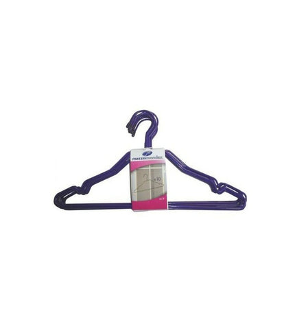 Set of ten Mondex steel hangers, 39 cm long, for home storage and organization, shown hanging on a clothing rod.