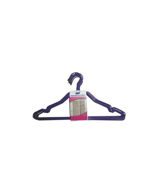 Set of ten Mondex steel hangers, 39 cm long, for home storage and organization, shown hanging on a clothing rod.