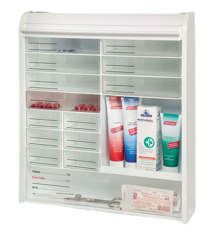 Primanova first aid kit in white, suitable for home and bathroom use, with compact design and essential medical supplies